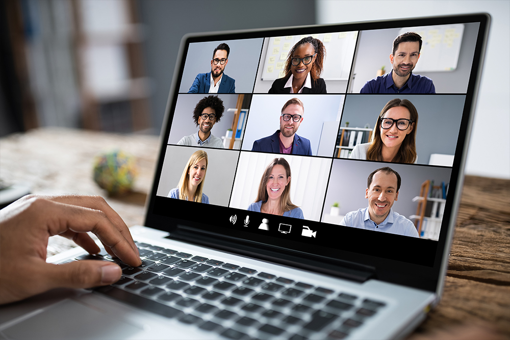 employees on video chat from home
