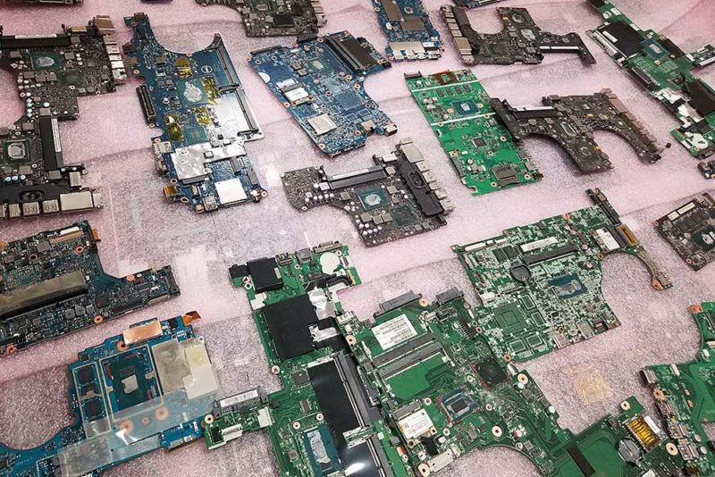 motherboards - computer circuit boards packed on layers of foam