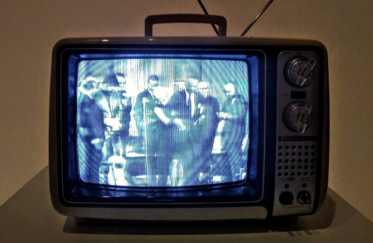 old tube TV in black and white