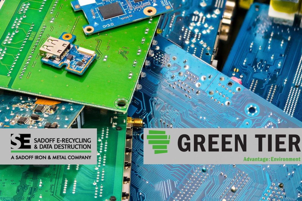 Circuit boards with Green Tier and Sadoff logo