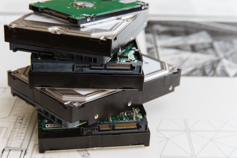 Hard drives in a stack