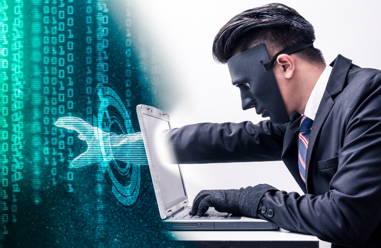 Hacker reaching into a computer screen