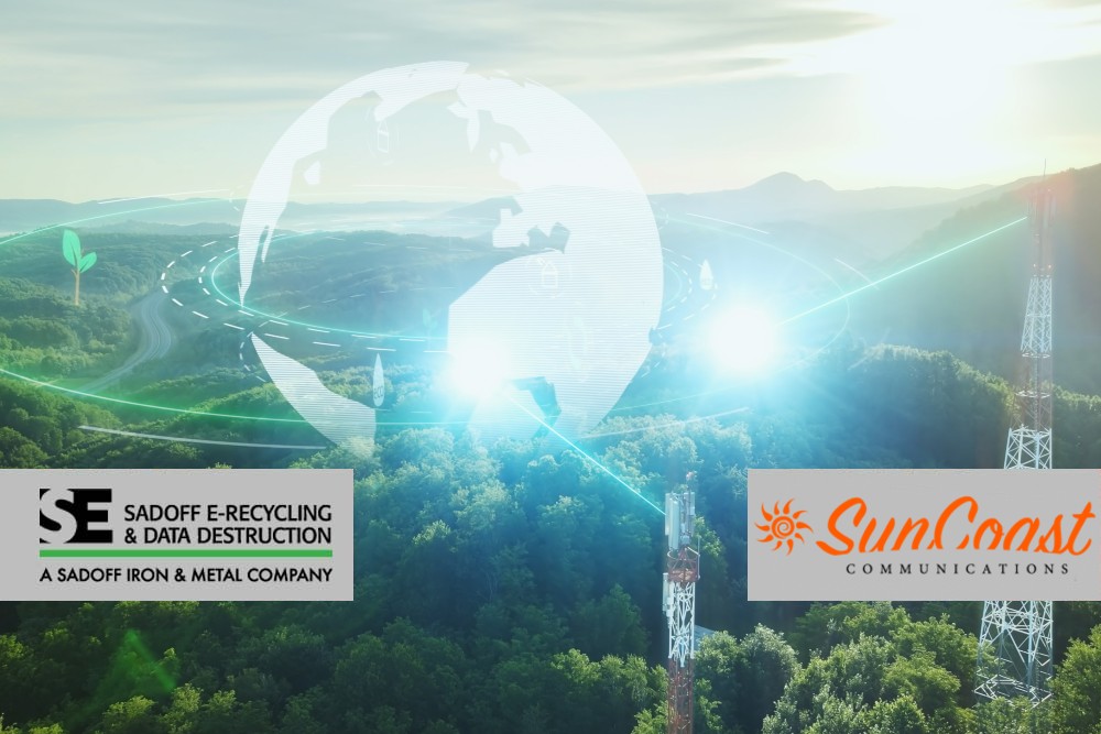 Earth and Telecom equipment with greenery and Sadoff +SunCoast logo