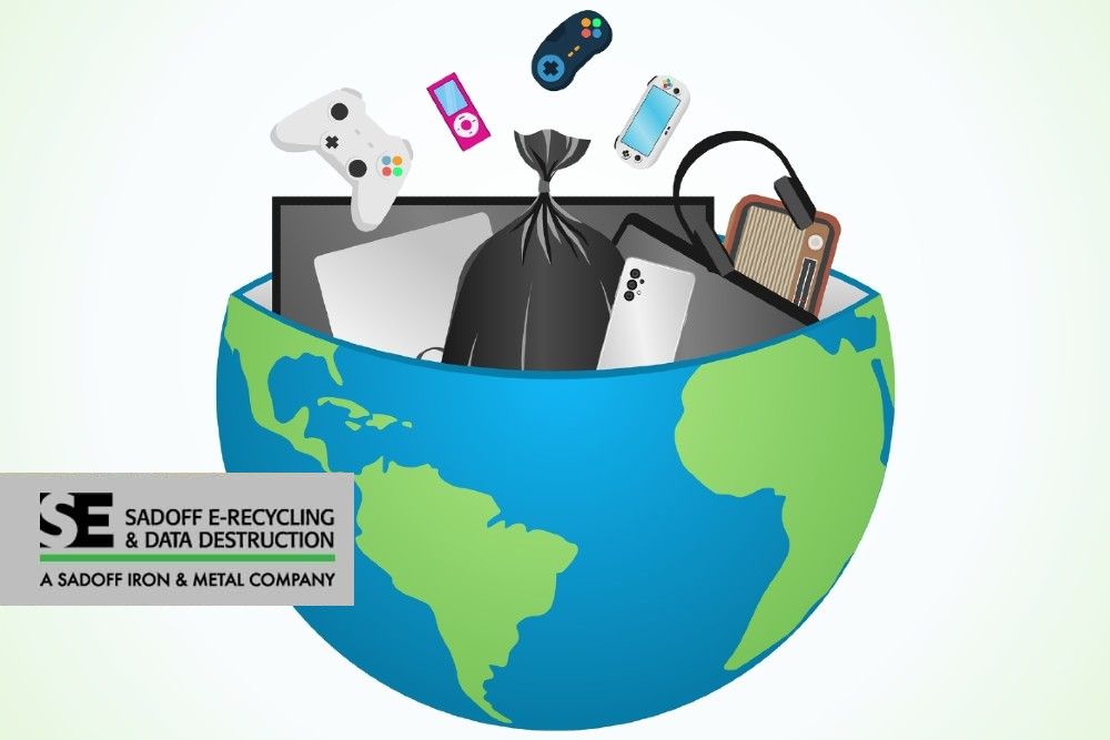 electronics and the earth graphic and Sadoff logo
