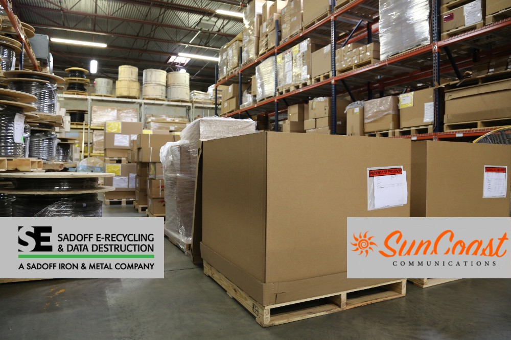 Telecom warehouse and Sadoff and SunCoast logo