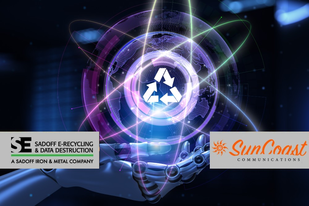 AI hand with recycling symbol and Sadoff +SunCoast logo