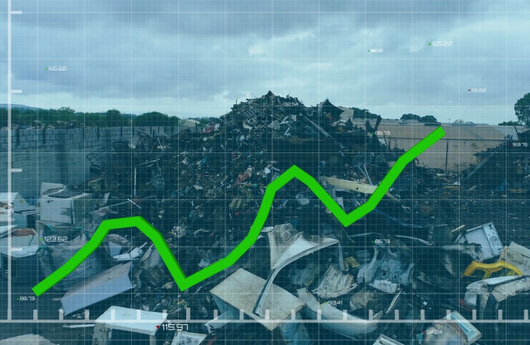 Graph with e-waste in the background