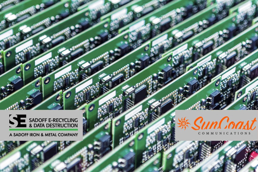 Circuit boards with lined up top edge Sadoff and SunCoast logo