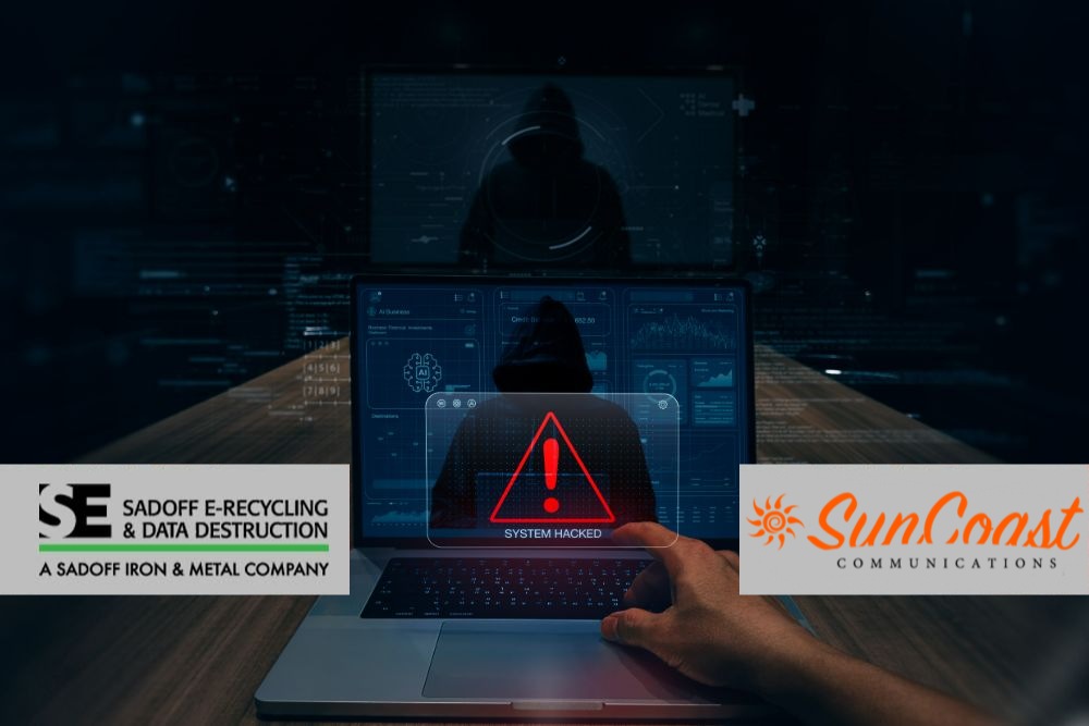 system hacked concept on laptop with Sadoff and SunCoast logos