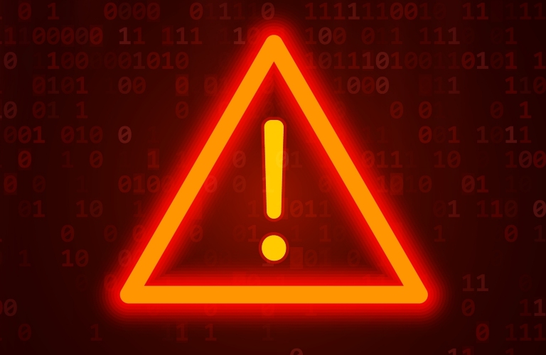 Exclamation point on a digital red background