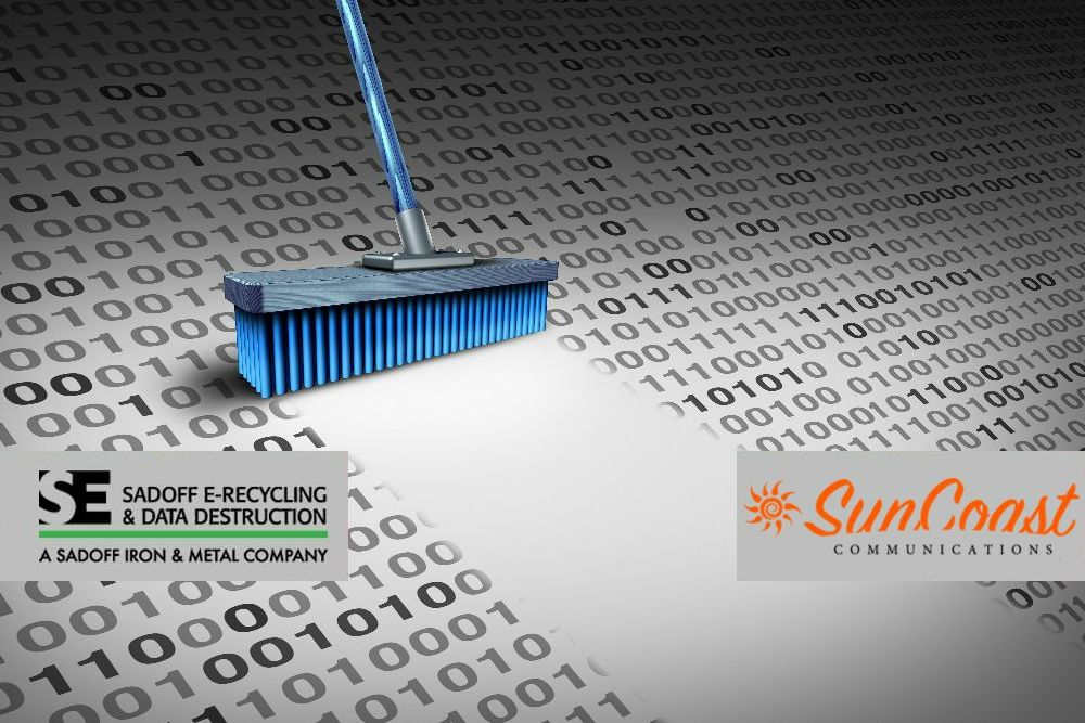Broom erasing data with Sadoff and SunCoast Logos