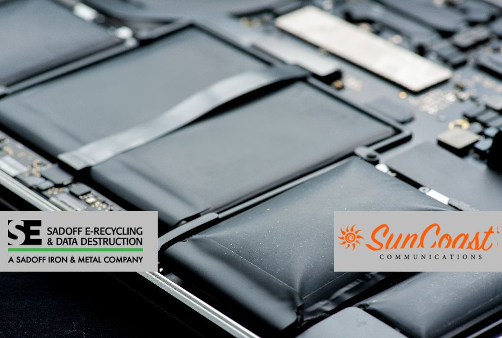Bulging laptop batteries with Sadoff and SunCoast logos