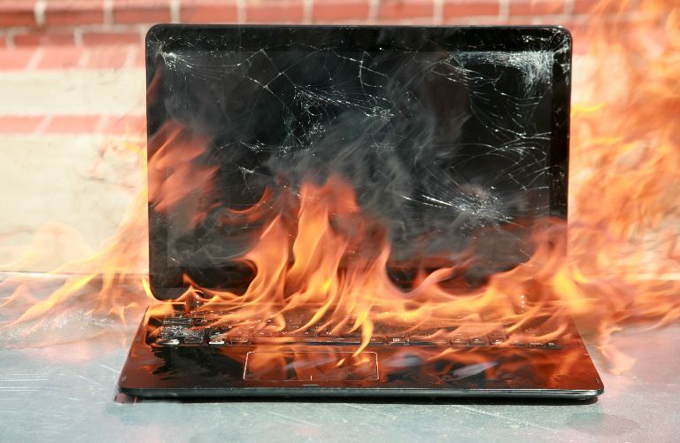 Laptop on fire